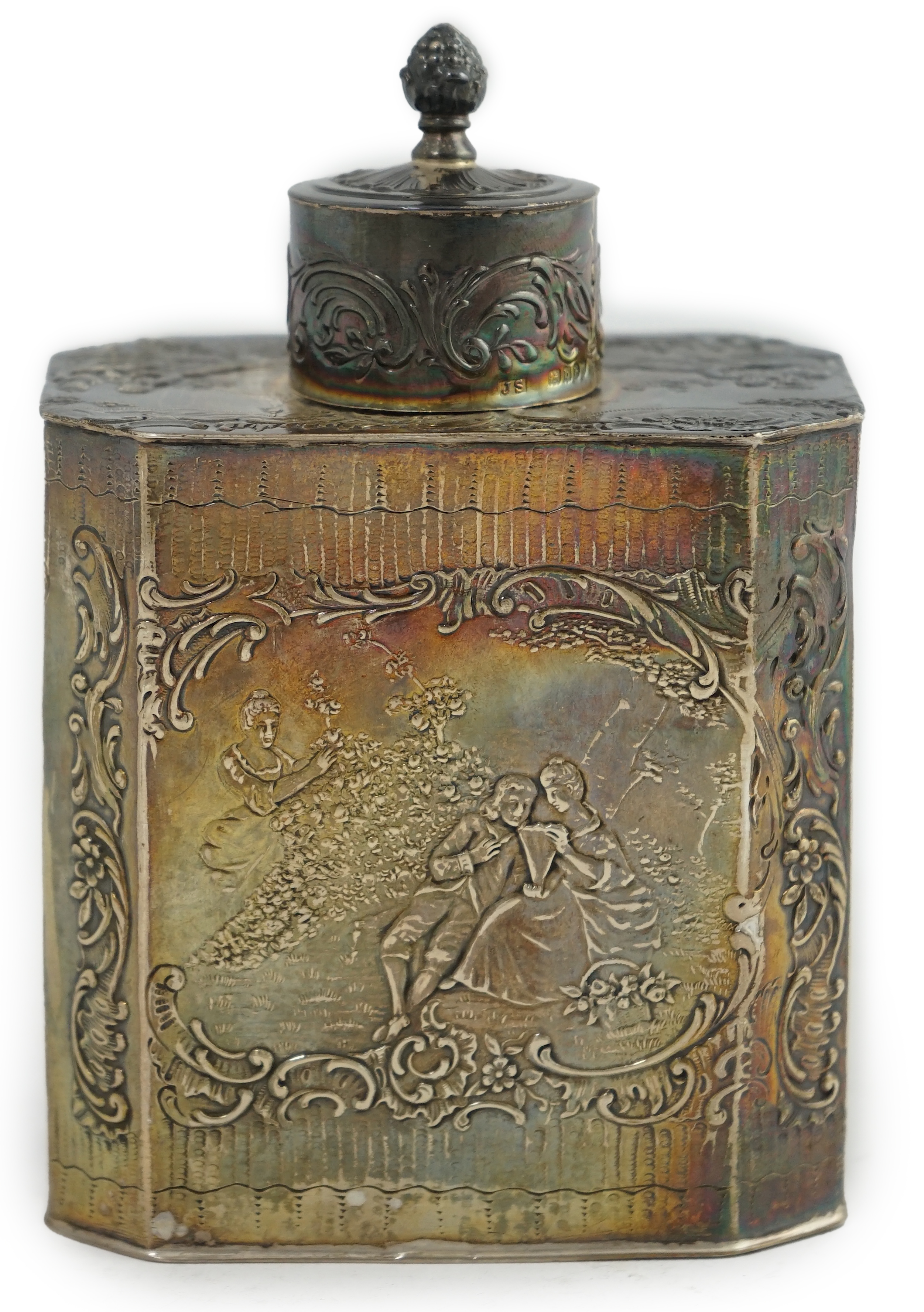 A 19th century German Hanau? silver tea caddy and cover